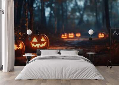 Glowing Jack-O'-Lanterns in an Enchanted Forest 5 Wall mural