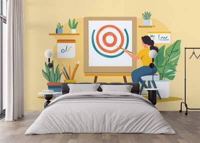 Targeting Success: A Cartoon Style Flat Design of Goal Setting and Achievement 2 Wall mural