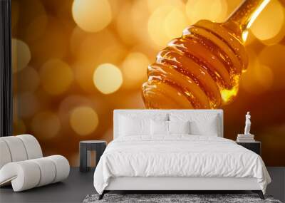 Honey Dipper with Golden Bokeh Background Wall mural