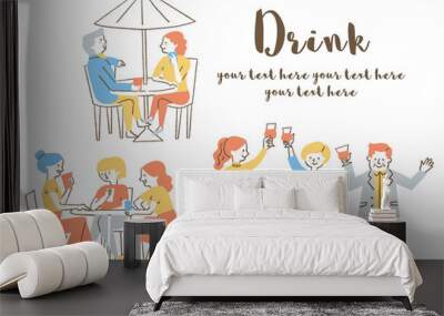 飲み物を飲む人たち02 Wall mural