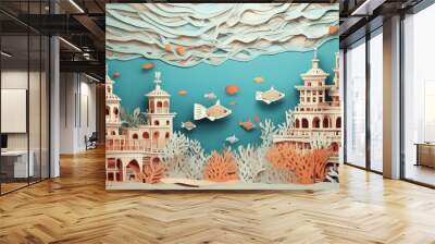 海の世界に作られた美しい建物たち Wall mural