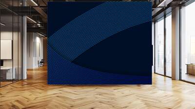 Dark blue background with a decorative pattern of diagonal curved blue lines. Futuristic technology concept suitable for modern designs, presentation backdrops, banners and website backgrounds  Wall mural