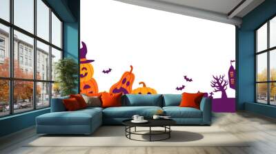 Halloween background, pumpkin and castle silhouette, transparent background Wall mural