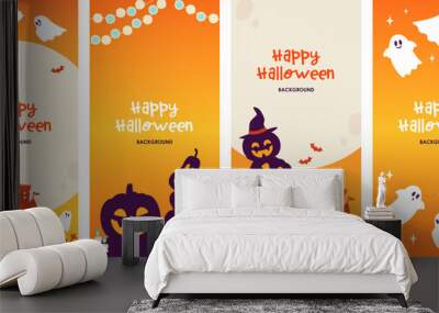 Halloween design banner set, full moon and pumpkin, orange color Wall mural