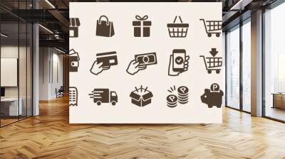 Set of 21 solid shopping icons Wall mural