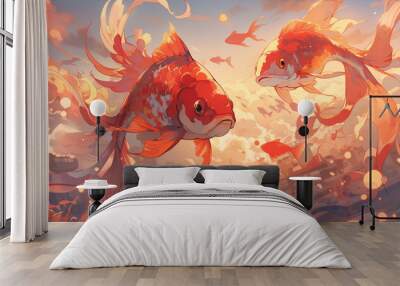 A gorgeous summer festival where goldfish dance magically. Wall mural