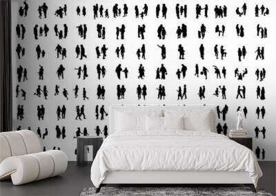 Isometric various people silhouette design rough hand drawn vector illustration Wall mural