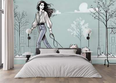 girl and dog Wall mural