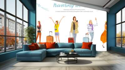 Illustration material: woman, travel, vacation, set Wall mural