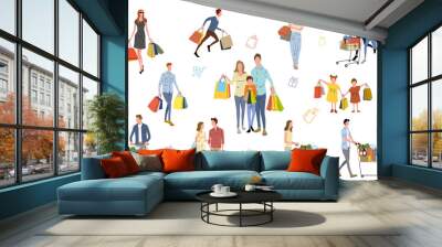 Stock Illustration: people who enjoy shopping Wall mural