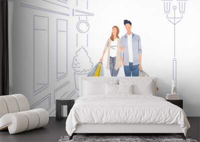 Stock Illustration: shopping, couple Wall mural