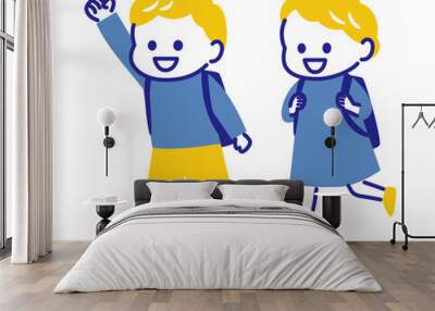 two kids going to school Wall mural