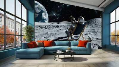 Back_view_of_lunar_astronaut_opens_a_beer_bottle Wall mural