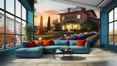 Beautiful_home_exterior_in_evening_with_glowing Wall mural