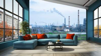 Refinery plant under the background of blue sky white clouds Wall mural