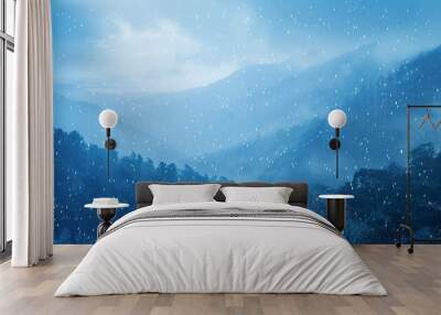 Blue_landscape_with_valley_rain_backgrounds Wall mural