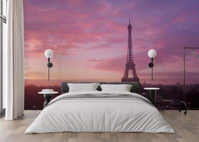 Eiffel_Tower_against_sunrise_in_Paris_France Wall mural