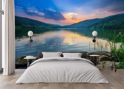 Sunset_Lake_Mountain_beautiful_scenery_photography_ Wall mural