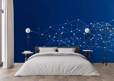 Abstract digital network illustration with blue background and white dots connected by lines, depicting technology and connectivity concept. High-resolution vector design. Wall mural