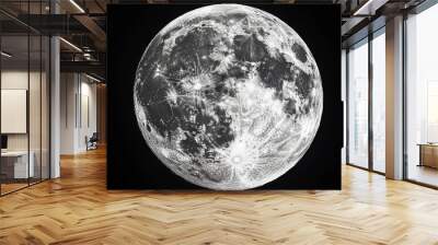 Full Moon Close-Up on a Black Background, High-Definition Photography Wall mural