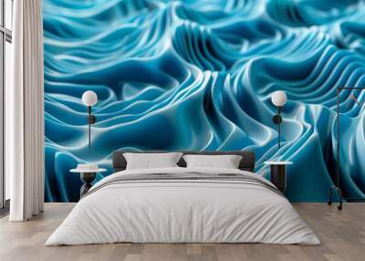 Vibrant and fascinating abstract 3D blue graphic waves, showcasing dynamic and mesmerizing patterns with fluid motion. Ideal for modern digital art, technology themes, and contemporary design projects Wall mural