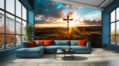 Good_Friday_concept_cross_with_sunset_in_the_sky Wall mural