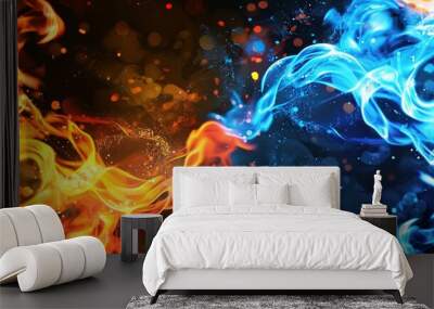 Orange_background_photo_blue_flames Wall mural