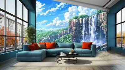 Waterfal_anime_landscapes_wate Wall mural