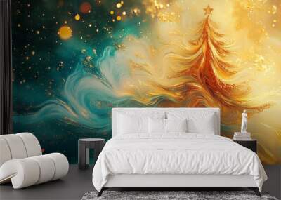 Beautiful high-grade gold sand paint texture artistic Christmas tree illustration
 Wall mural