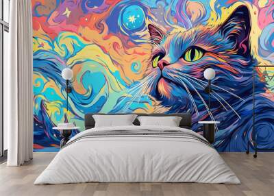 hand drawn cartoon abstract art cat illustration
 Wall mural