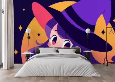 Hand drawn cartoon cute halloween witch illustration
 Wall mural