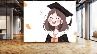 Hand drawn cartoon graduation girl illustration
 Wall mural