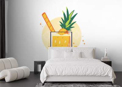 Hand drawn cartoon illustration of a cup of cute pineapple juice
 Wall mural