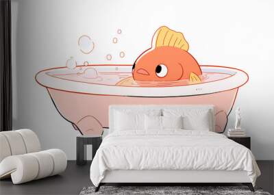 Hand drawn cartoon illustration of cute goldfish in bathtub
 Wall mural