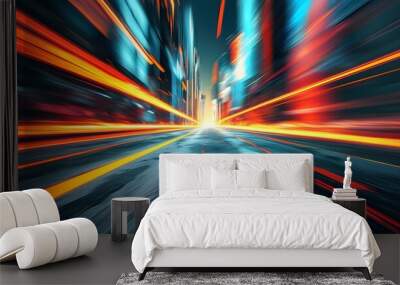 Abstract digital landscape showcasing speed and movement over street asphalt, perfect for a modern mobile background poster Wall mural