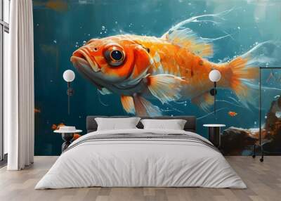 Abstract floating fish resembling a surreal piece of art in a whimsical underwater setting Wall mural