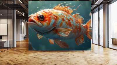 Abstract floating fish resembling a surreal piece of art in a whimsical underwater setting Wall mural