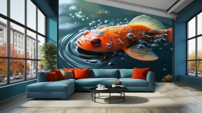 Abstract floating fish resembling a surreal piece of art in a whimsical underwater setting Wall mural