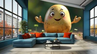 adorable potato cartoon character with a cheerful expression and playful design Wall mural