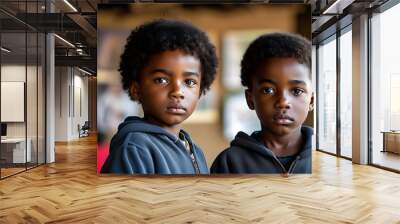 African American boys exploring photographs in a community center, celebrating Black history and heritage. Wall mural