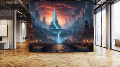 Ancient Civilization: Game Art Depicting Weathered Ruins with Mystical Atmosphere Wall mural