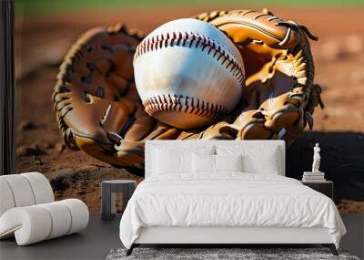 Baseball Glove Ready on Field with Generous Copyspace Wall mural