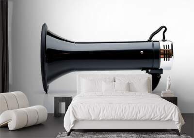 Black megaphone for effective communication and impactful announcements on a clean white background Wall mural