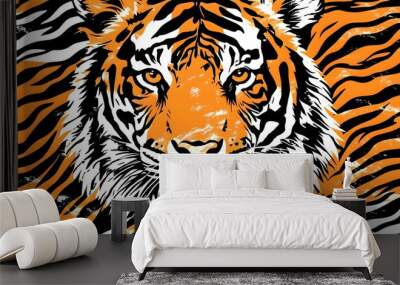 Bold tiger stripe pattern in striking orange, black, and white hues Wall mural