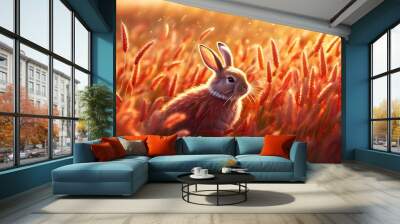 Bunny basking in the soft glow of golden hour light Wall mural