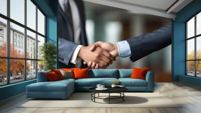 Business Partnership Dynamics Amidst Corruption: Handshake Between Businesswomen on Black Background Wall mural