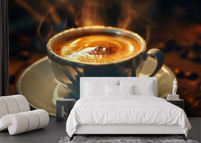 Captivating Digital Coffee Concept Featuring Hypnotic Espresso Shot in Striking Lighting Wall mural