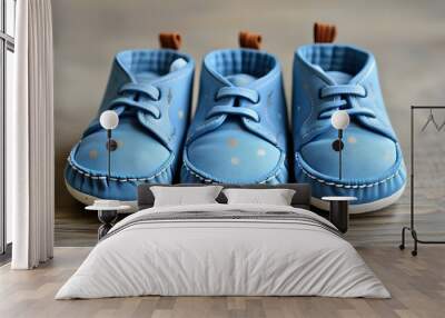 Charming baby blue shoes perfect for tiny feet Wall mural