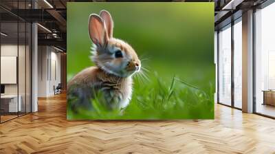 Charming rabbit nestled in lush green grass Wall mural