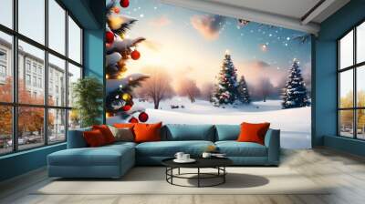 Cheerful Christmas Wallpaper Filled with Festive Elements for Winter Celebrations Wall mural